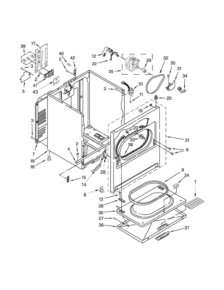 Cabinet Parts Diagram and Parts List for WED5000DW1  Whirlpool Dryer