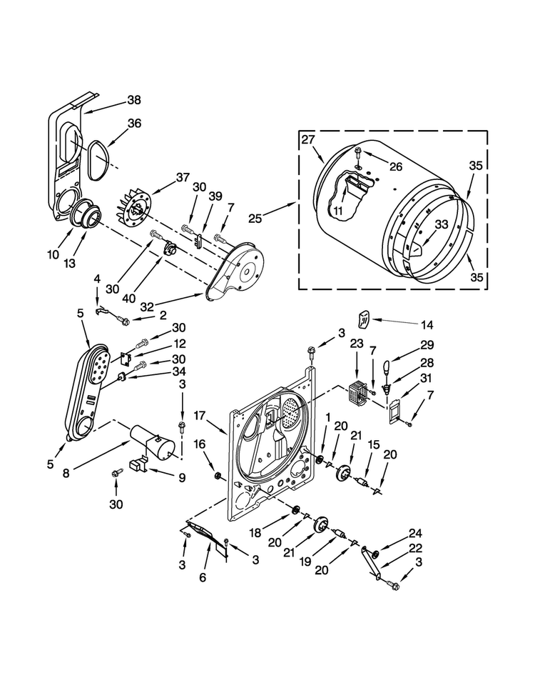 Bulkhead Parts Diagram and Parts List for 110C71492310  Kenmore Dryer