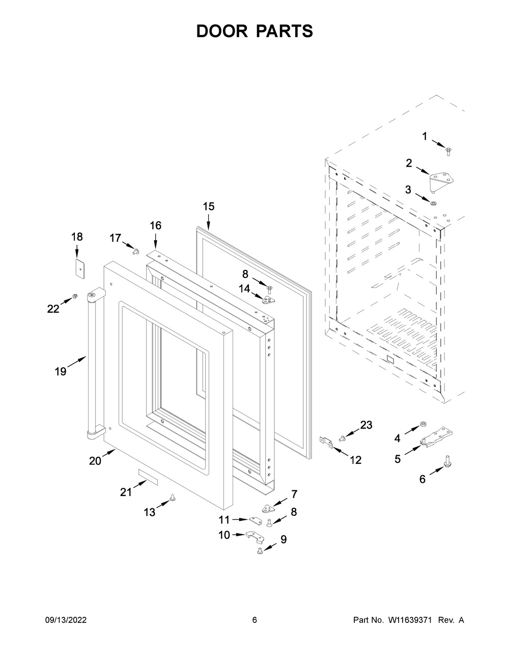 Door Parts Diagram and Parts List for KUWL204ESB02  KitchenAid Wine and Beverage Cooler