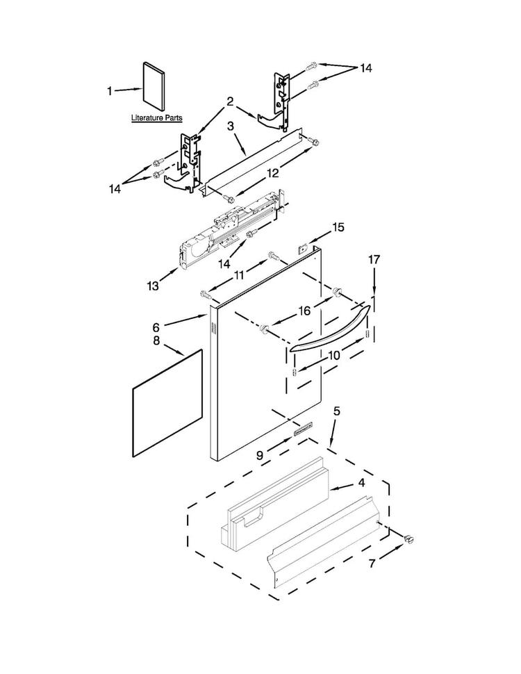 Door Panel Parts Diagram and Parts List for KUDS30FXWHA  KitchenAid Dishwasher