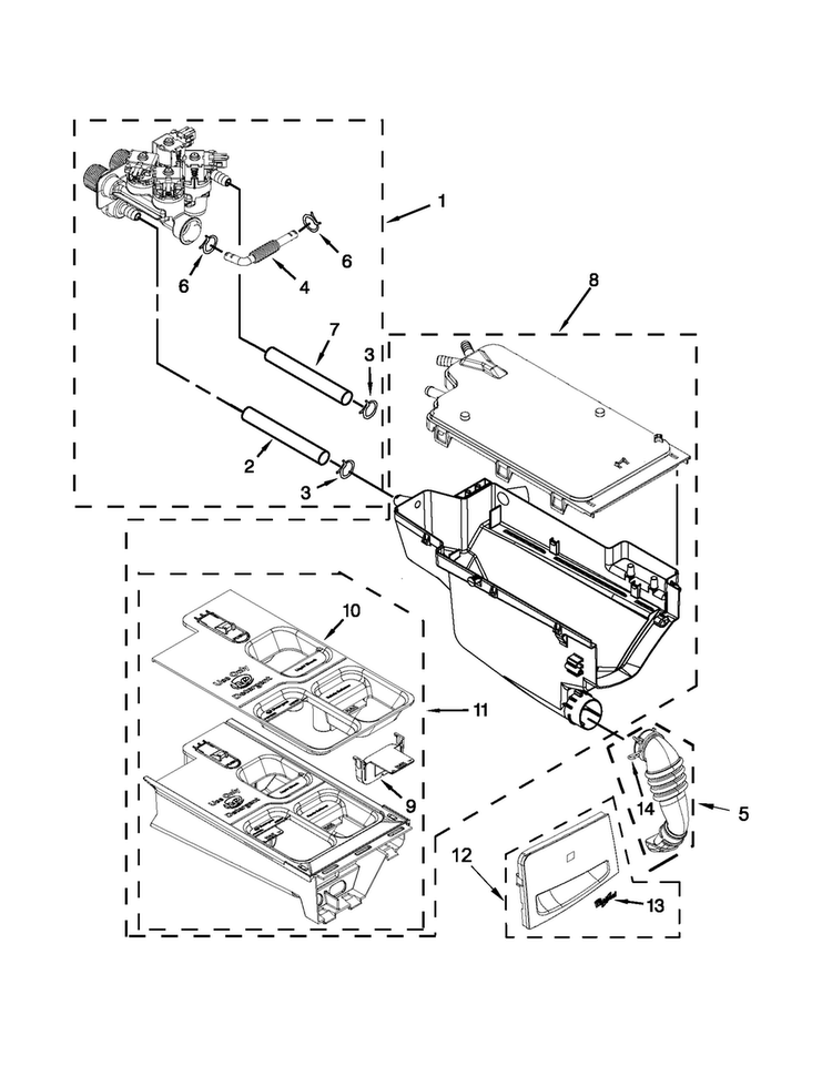 Dispenser Parts Diagram and Parts List for 7MWFW86HEBC0  Whirlpool Washer