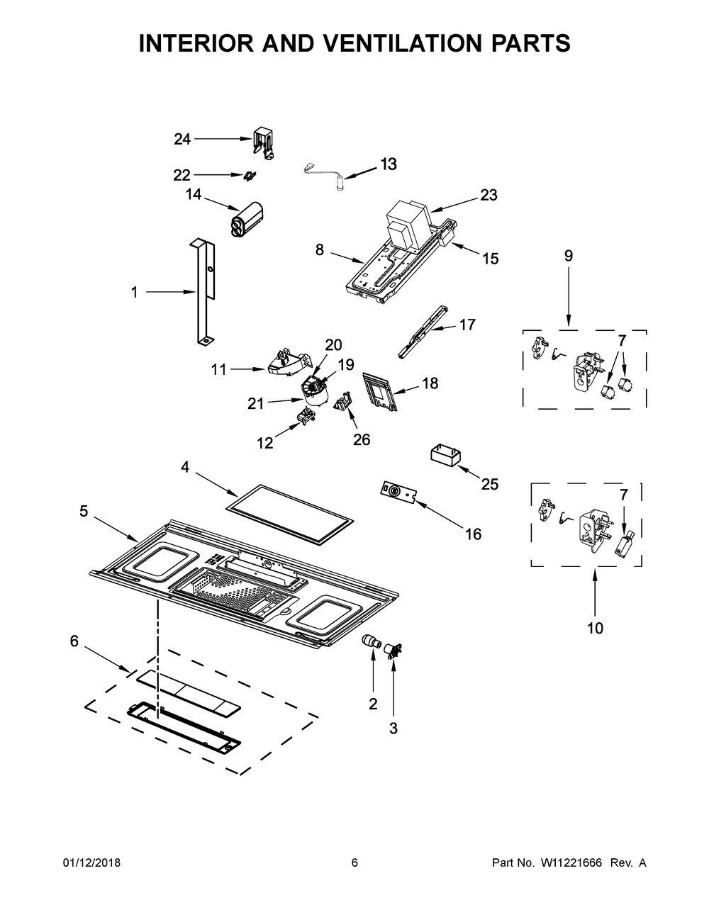 Interior And Ventilation Parts Diagram and Parts List for WMH54521HS0  Whirlpool Microwave