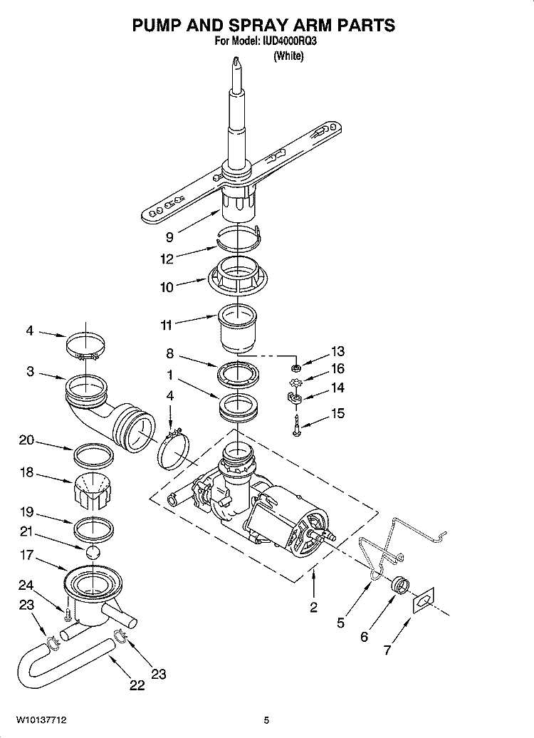 PUMP AND SPRAY ARM PARTS Diagram and Parts List for IUD4000RQ3  Whirlpool Dishwasher