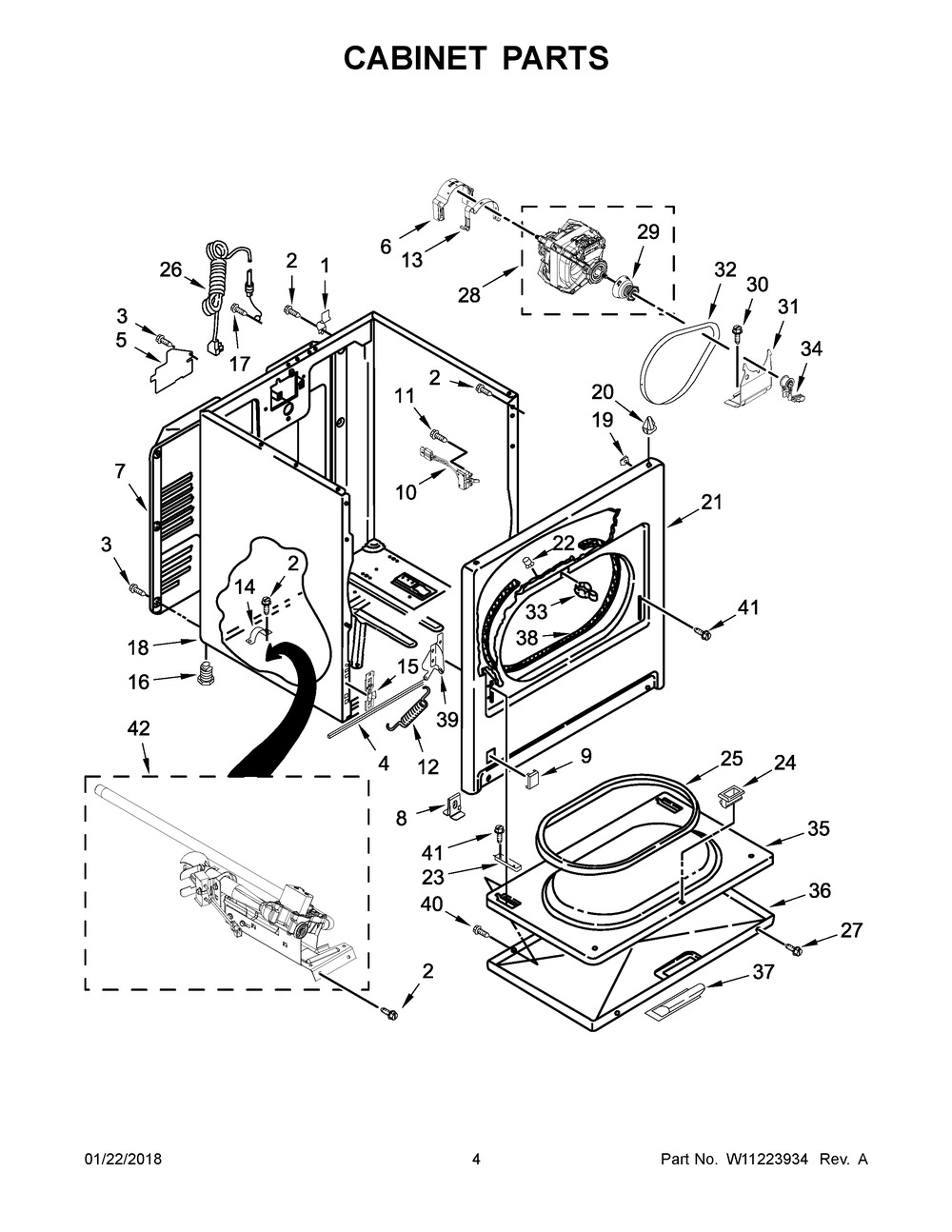 Cabinet Parts Diagram and Parts List for WGD4850HW0  Whirlpool Dryer