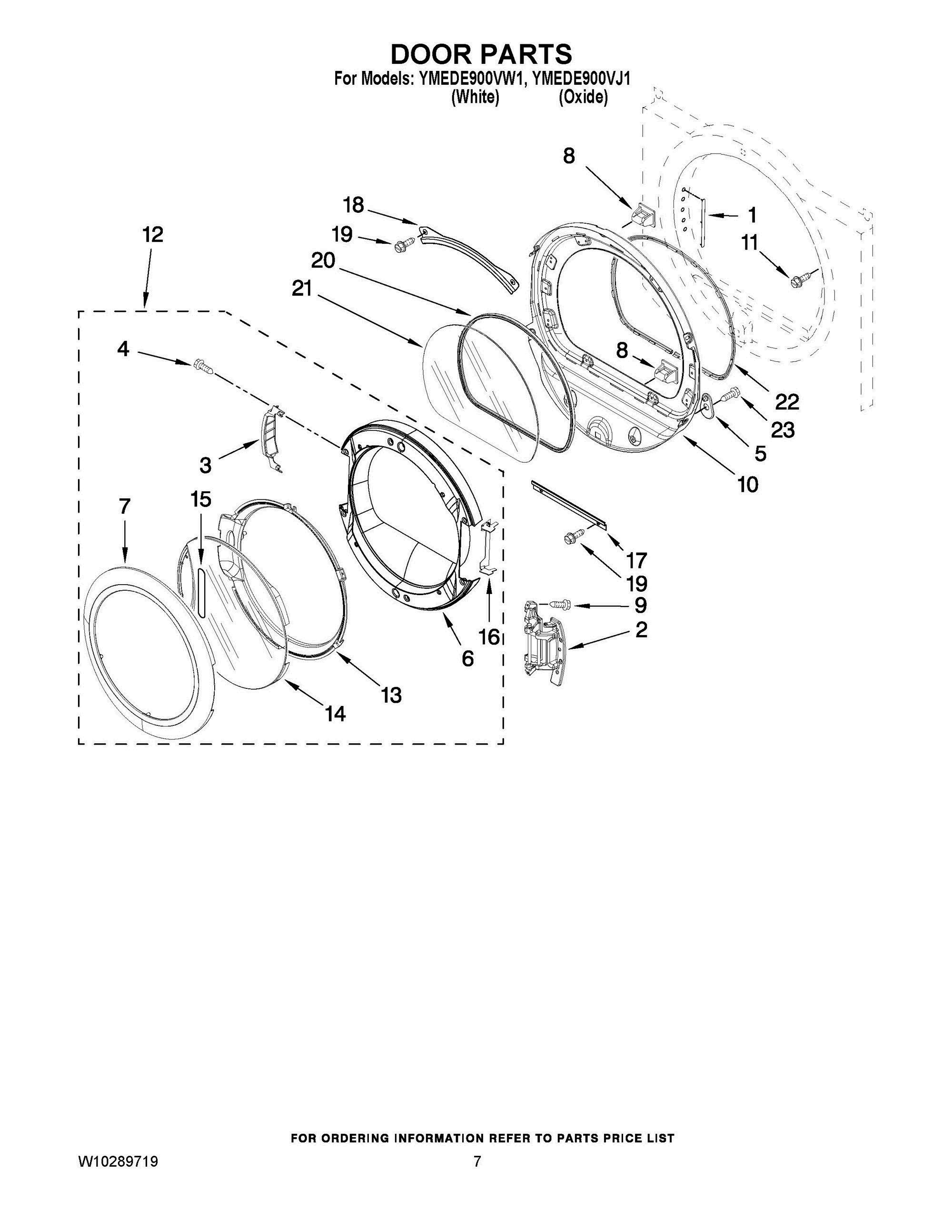 04 - DOOR PARTS Diagram and Parts List for YMEDE900VJ1  Whirlpool Dryer