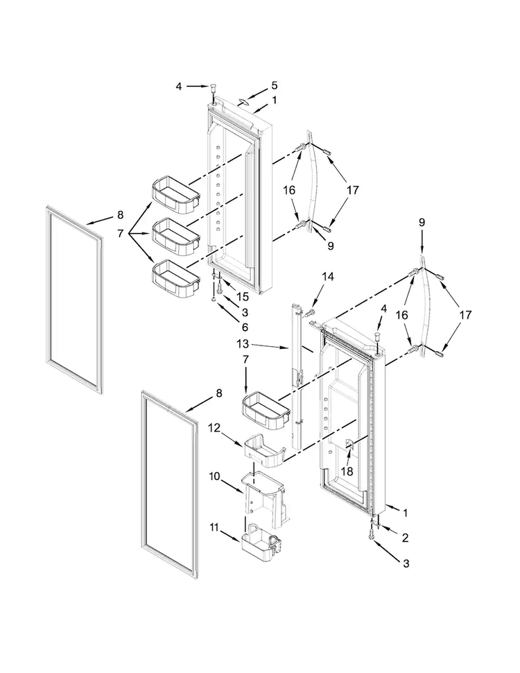 Refrigerator Door Parts Diagram and Parts List for WRF560SMYH02  Whirlpool Refrigerator