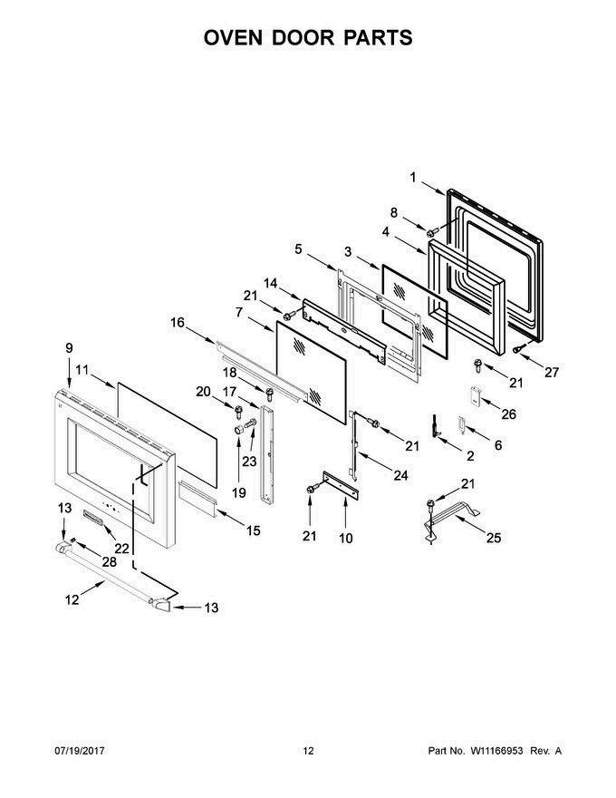 07 - Oven Door Parts Diagram and Parts List for KDRS463VBK01  KitchenAid Range