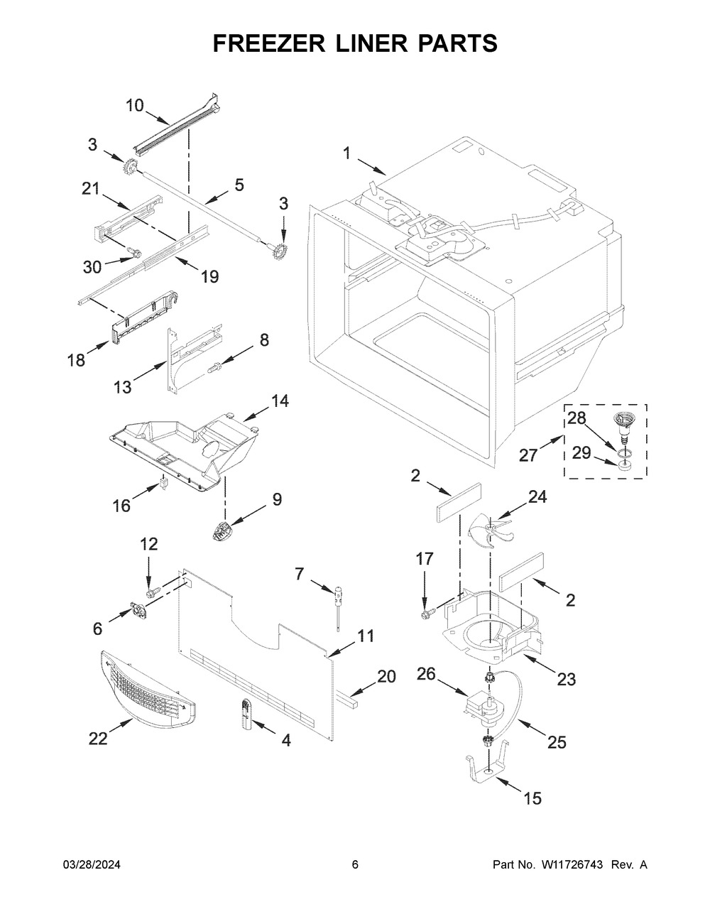 Freezer Liner Parts Diagram and Parts List for KRBL102ESS05  KitchenAid Refrigerator