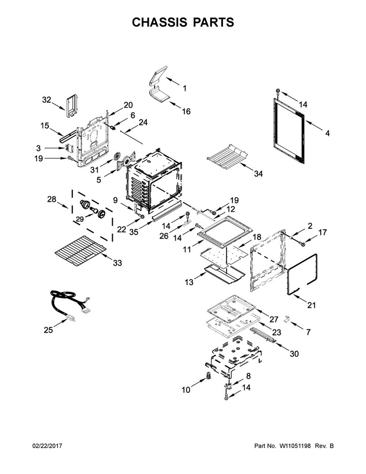 Chassis Parts Diagram and Parts List for KFGG500EBS2  KitchenAid Range
