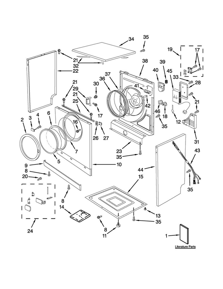 Cabinet And Door Parts Diagram and Parts List for WED7500VW2  Whirlpool Dryer