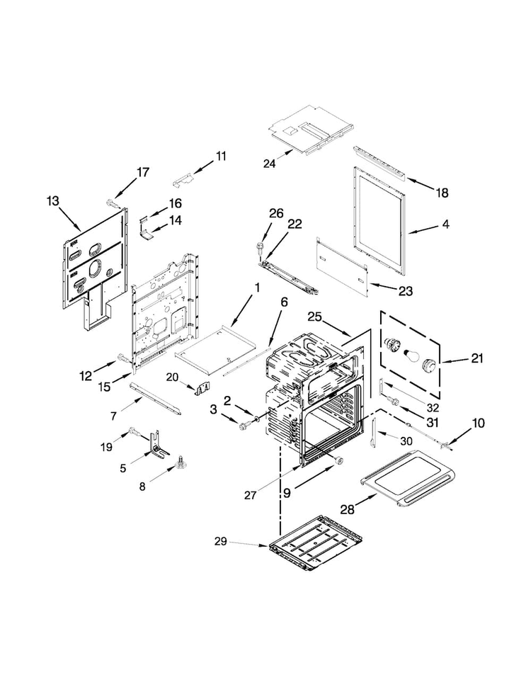 Chassis Parts Diagram and Parts List for KGRS505XSS05  KitchenAid Range