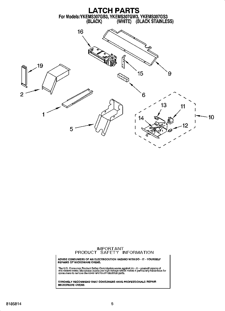 LATCH PARTS Diagram and Parts List for YKEMS307GS3  KitchenAid Microwave Oven Combo
