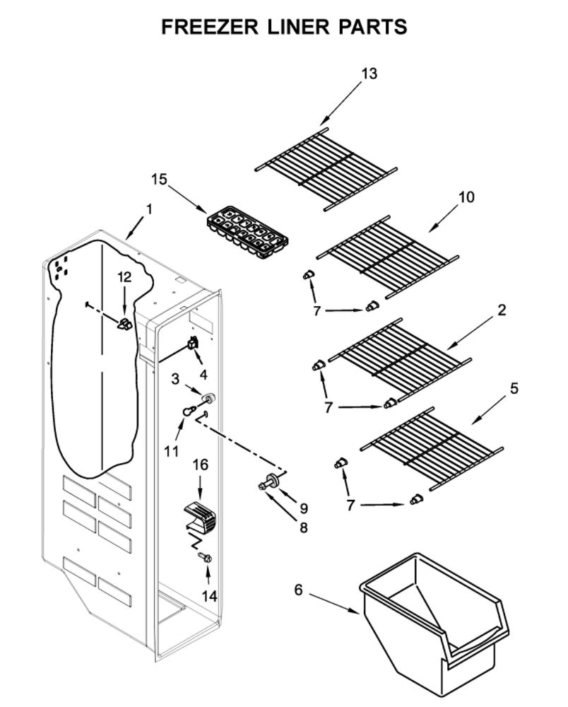 Freezer Liner Parts Diagram and Parts List for 10641172711  Kenmore Refrigerator
