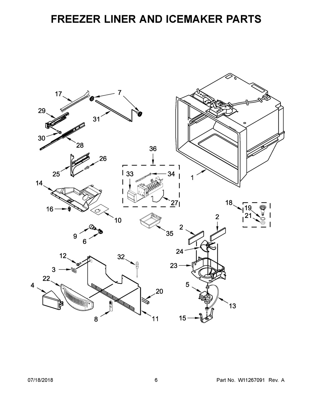 Freezer Liner And Icemaker Parts Diagram and Parts List for WRF535SWHZ01  Whirlpool Refrigerator