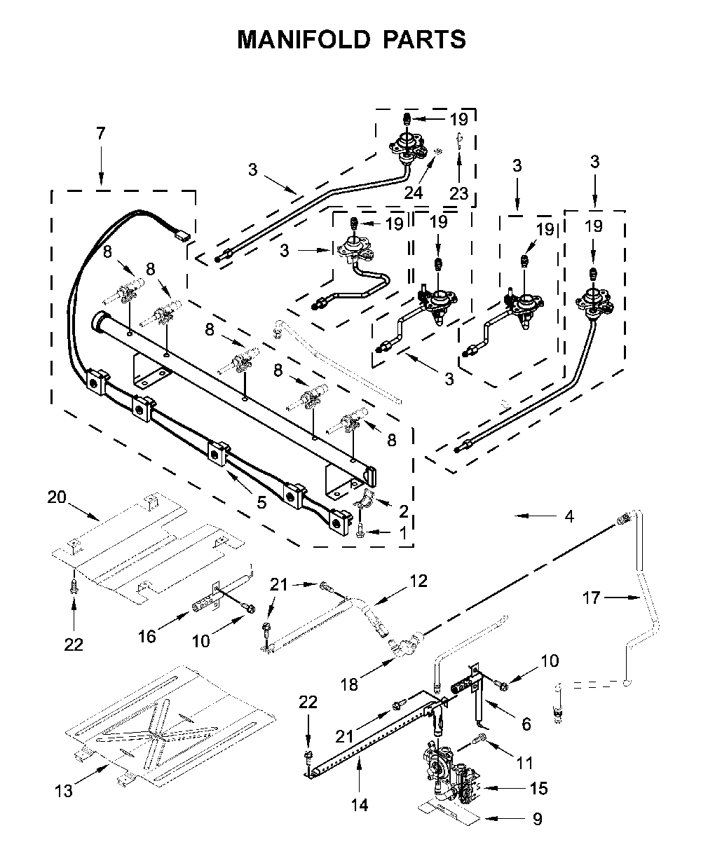 Manifold parts Diagram and Parts List for WFG525S0JT1  Whirlpool Range