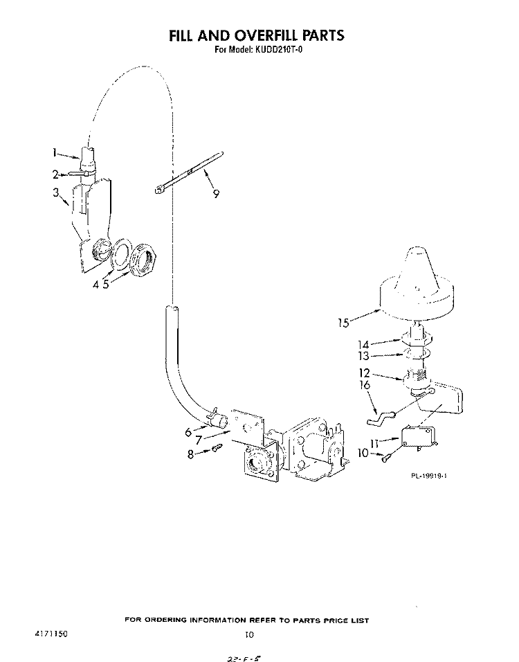 FILL AND OVERFILL Diagram and Parts List for KUDD210T0  KitchenAid Dishwasher