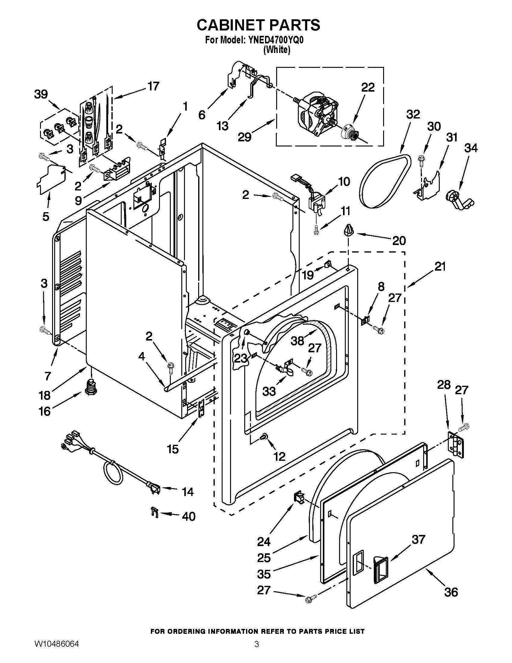 02 - CABINET PARTS Diagram and Parts List for YNED4700YQ0  Whirlpool Dryer