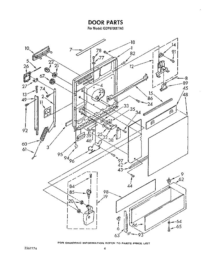 DOOR Diagram and Parts List for GDP8700XTN0  Whirlpool Dishwasher