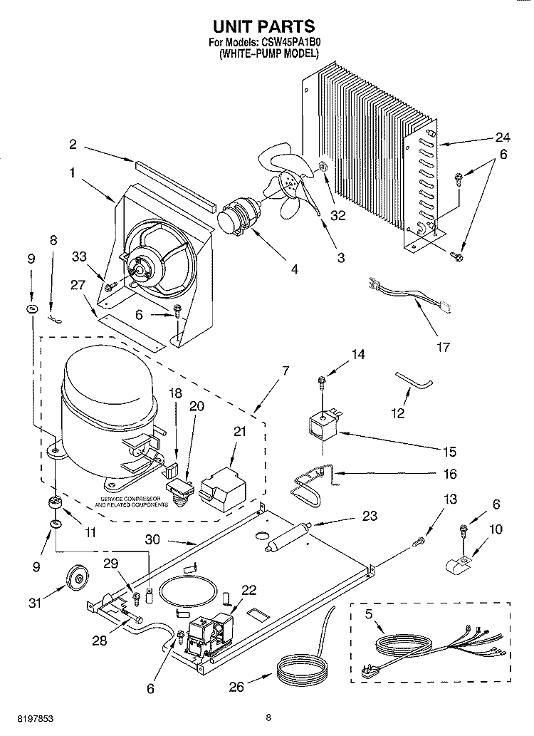 UNIT Diagram and Parts List for CSW45PA1B0  Whirlpool Ice Maker