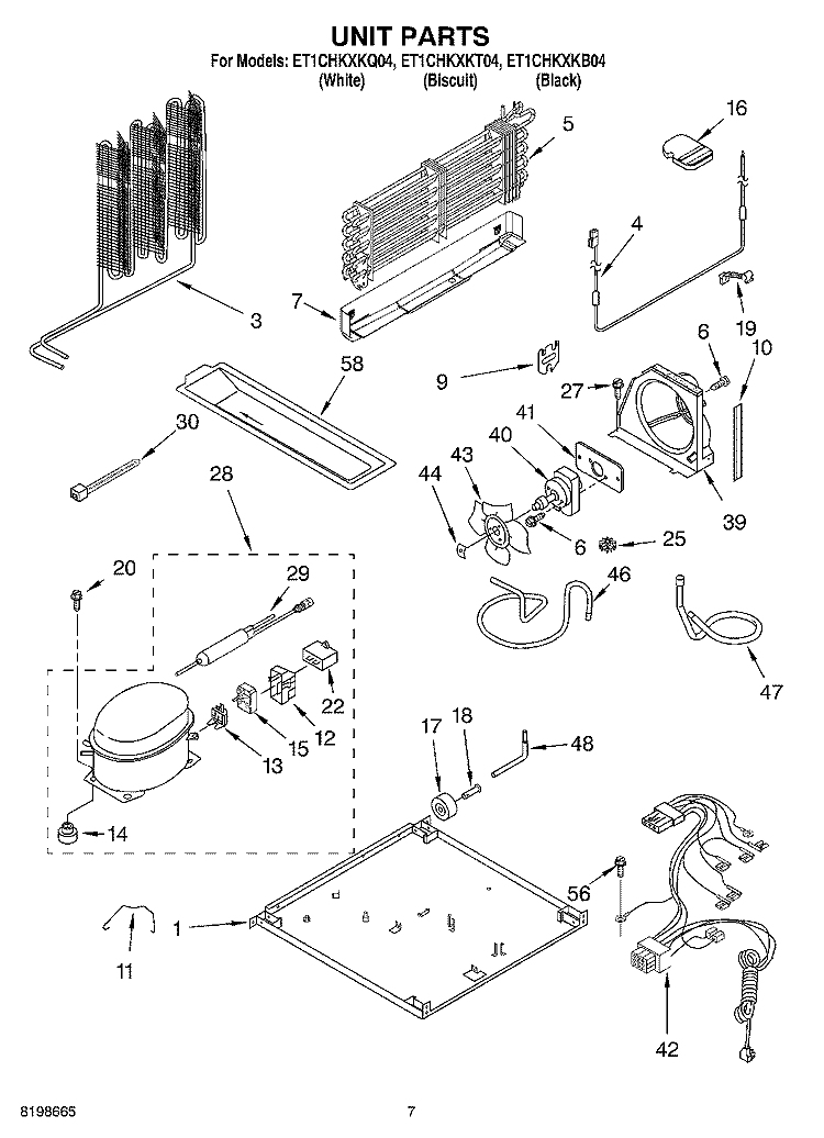 UNIT PARTS Diagram and Parts List for ET1CHKXKQ04  Whirlpool Refrigerator