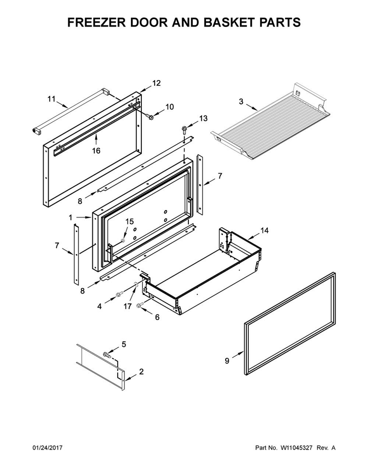 Freezer Door And Basket Parts Diagram and Parts List for KBFN502ESS02  KitchenAid Refrigerator