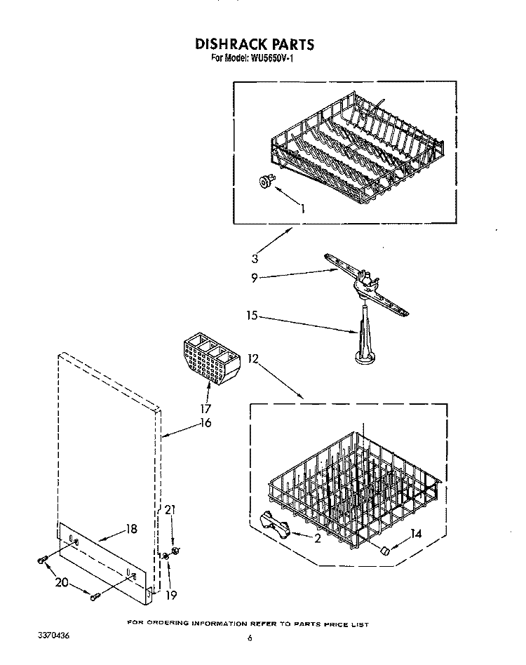 DISHRACK Diagram and Parts List for WU5650V1  Roper Dishwasher