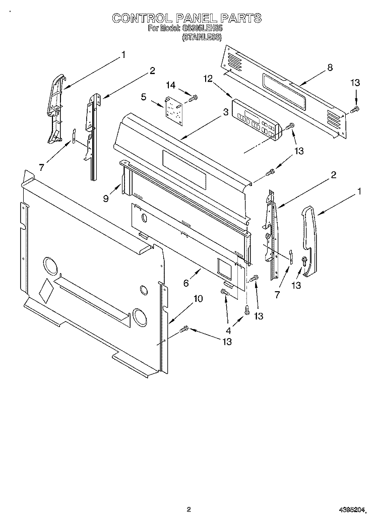 CONTROL PANEL Diagram and Parts List for GS395LEHS5  Whirlpool Range