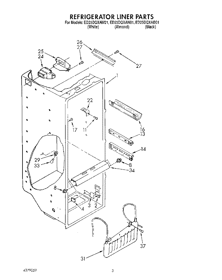 REFRIGERATOR LINER Diagram and Parts List for ED25DQXAW01  Whirlpool Refrigerator