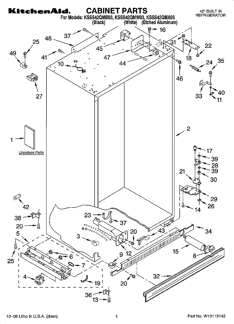 CABINET PARTS Diagram and Parts List for KSSS42QMW03  KitchenAid Refrigerator
