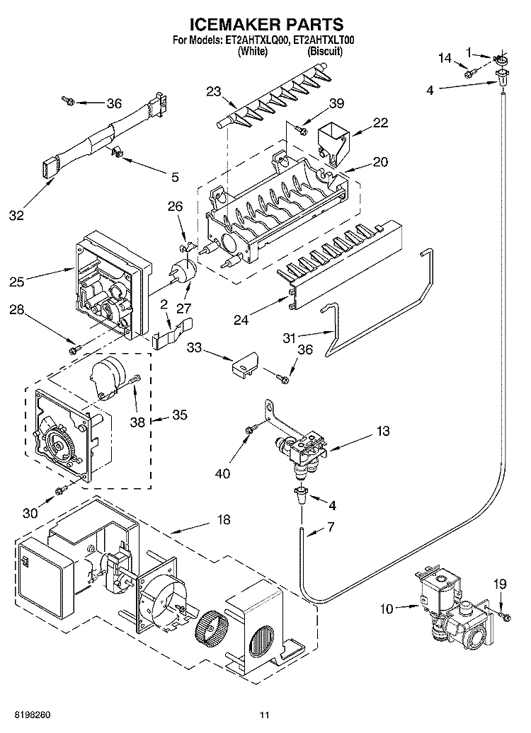 ICE MAKER Diagram and Parts List for ET2AHTXLQ00  Whirlpool Refrigerator