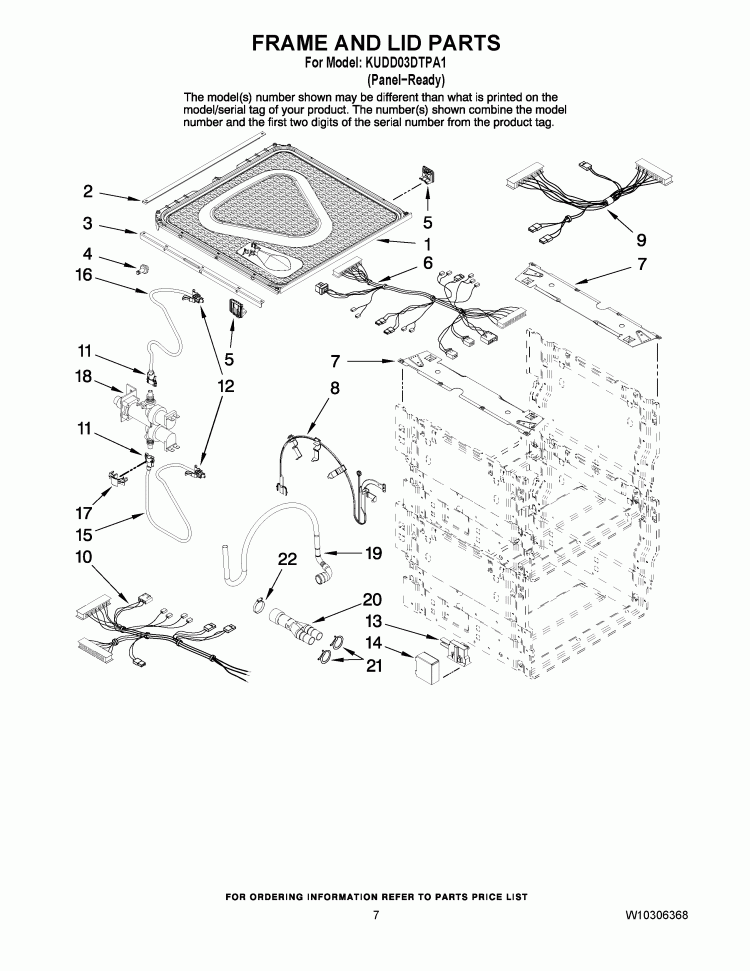 FRAME AND LID PARTS Diagram and Parts List for KUDD03DTPA1  KitchenAid Dishwasher
