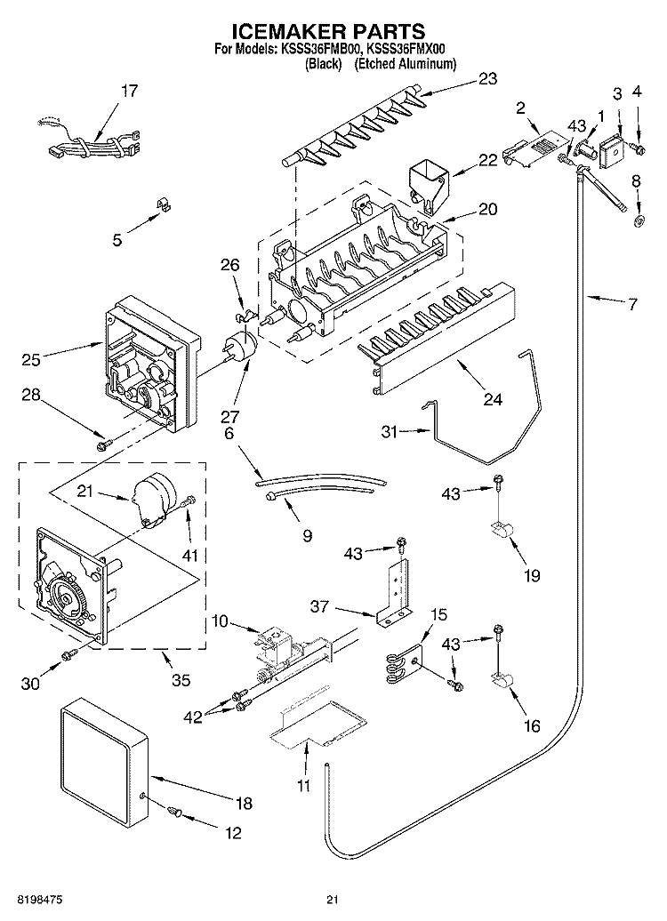 ICEMAKER PARTS Diagram and Parts List for KSSS36FMX00  KitchenAid Refrigerator