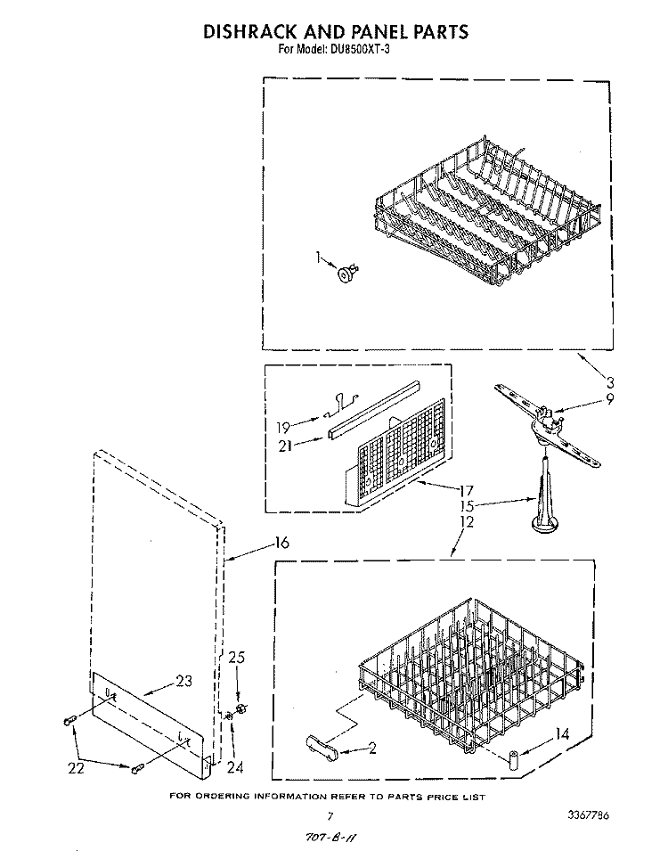 DISHRACK AND PANEL Diagram and Parts List for DU8500XT3  Whirlpool Dishwasher