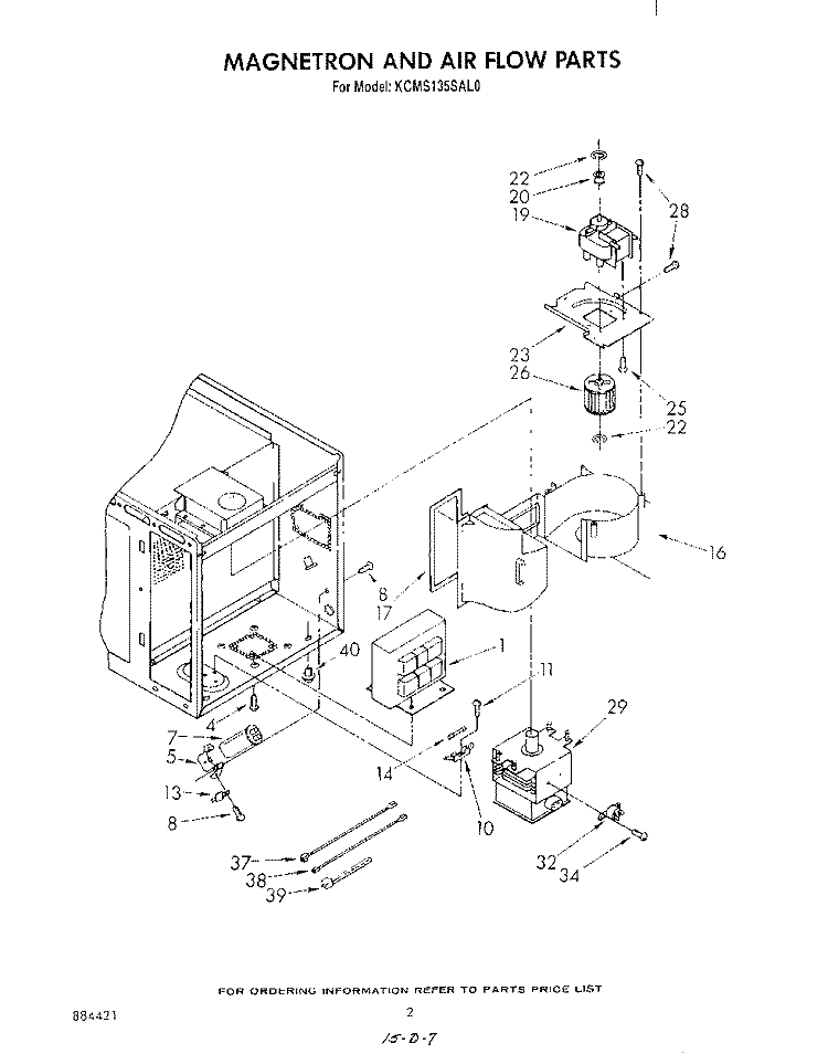MAGNETRON AND AIR FLOW Diagram and Parts List for KCMS135SAL0  KitchenAid Microwave