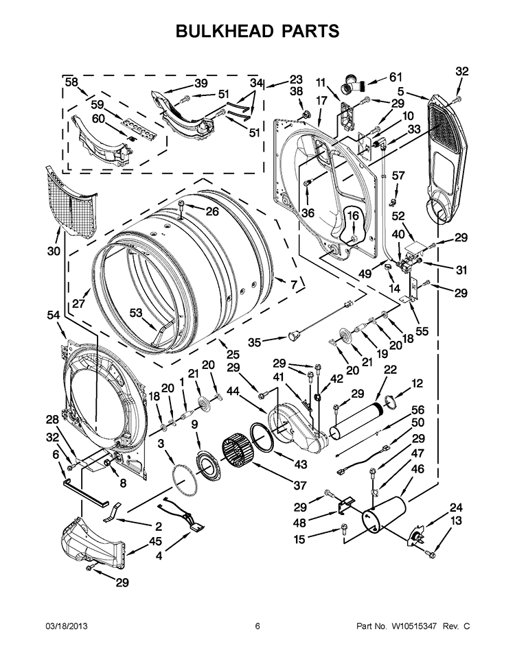BULKHEAD PARTS Diagram and Parts List for WGD94HEAW0  Whirlpool Dryer