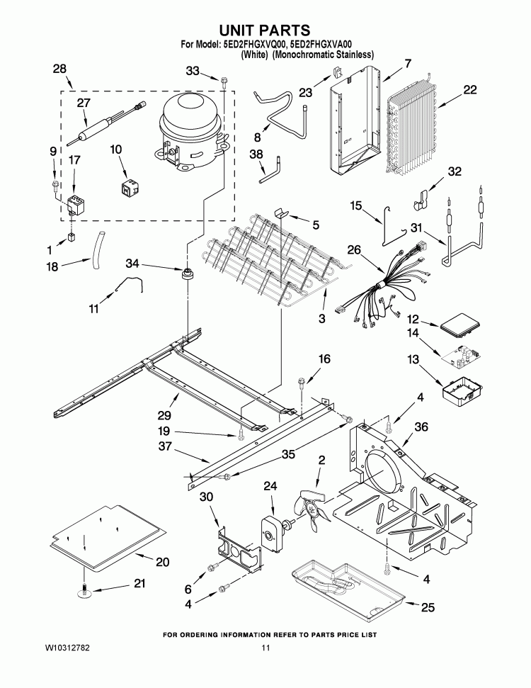 UNIT PARTS Diagram and Parts List for 5ED2FHGXVQ00  Whirlpool Refrigerator