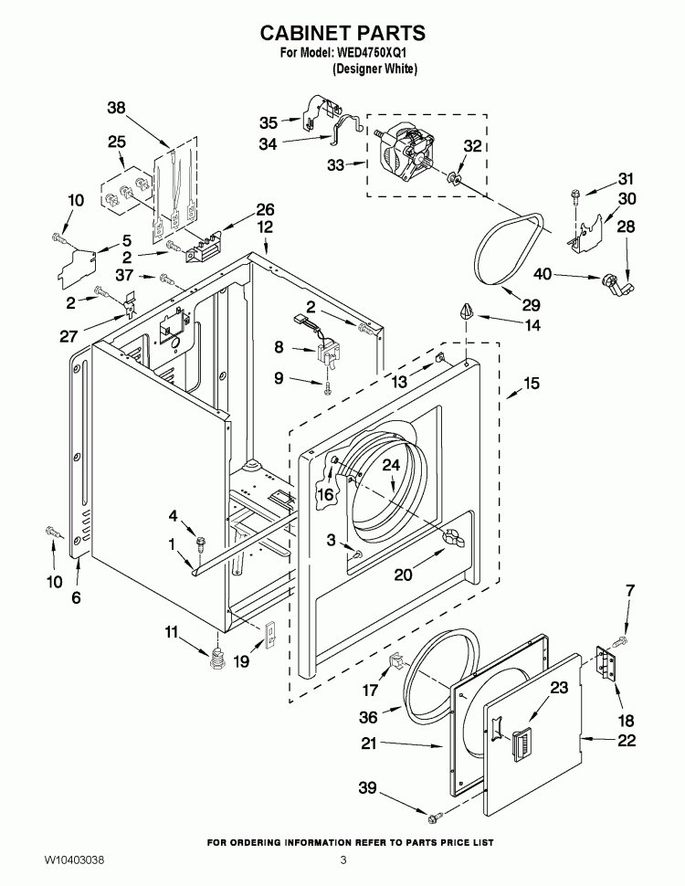 CABINET PARTS Diagram and Parts List for WED4750XQ1  Whirlpool Dryer