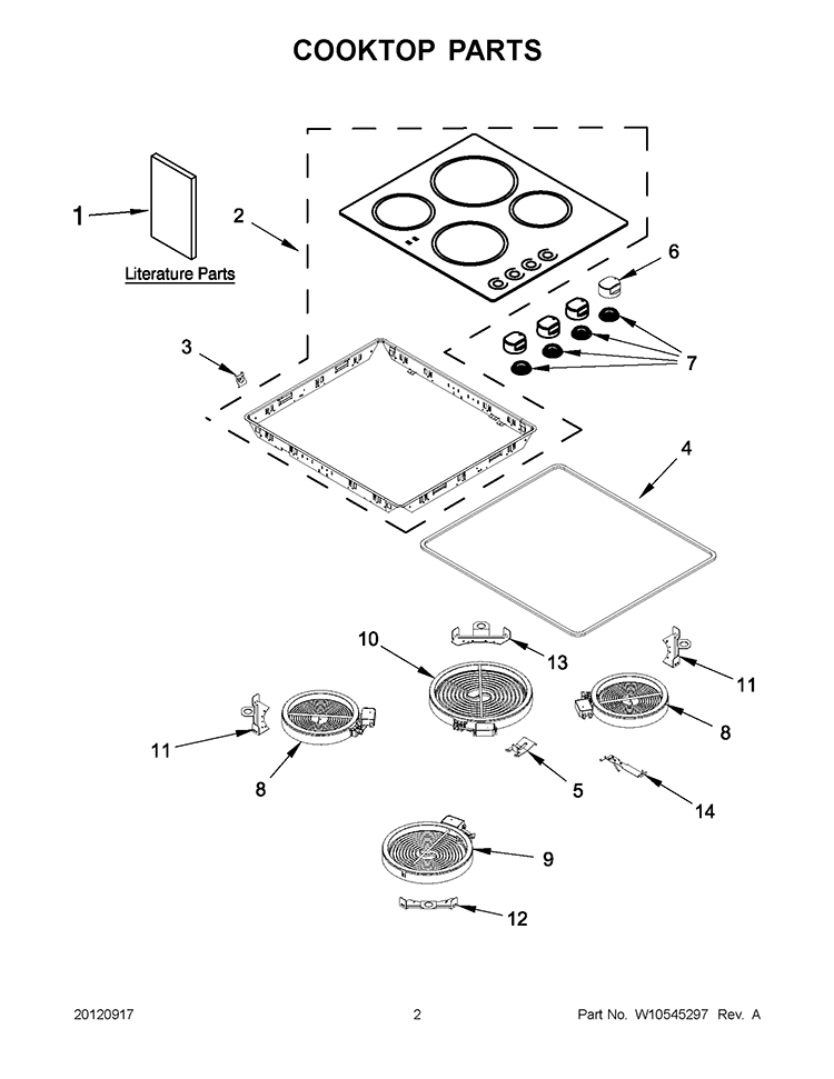 COOKTOP PARTS Diagram and Parts List for WCE52424AB0  Whirlpool Cooktop