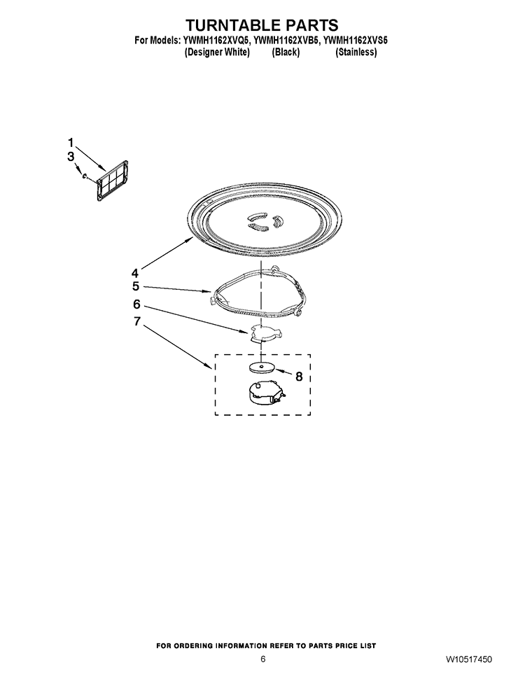 TURNTABLE PARTS Diagram and Parts List for YWMH1162XVS5  Whirlpool Microwave