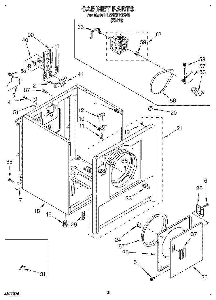 SECTION Diagram and Parts List for LER2614BW2  Whirlpool Dryer