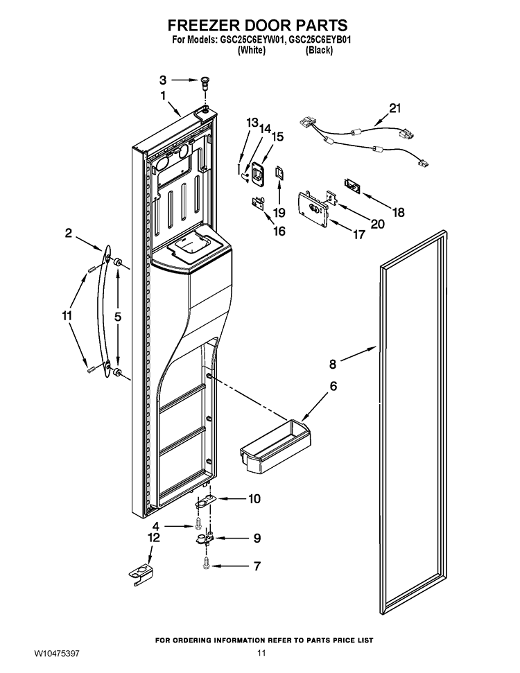 FREEZER DOOR PARTS Diagram and Parts List for GSC25C6EYB01  Whirlpool Refrigerator