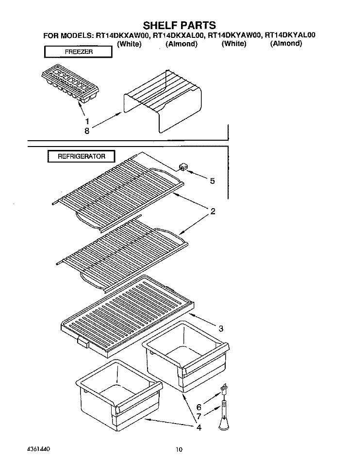 SHELF Diagram and Parts List for RT14DKYAW00  Roper Refrigerator