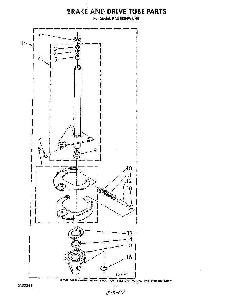 BRAKE AND DRIVE TUBE Diagram and Parts List for KAWE564WAL0  KitchenAid Washer
