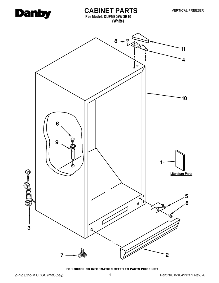 CABINET PARTS Diagram and Parts List for DUFM505WDB10  Whirlpool Freezer