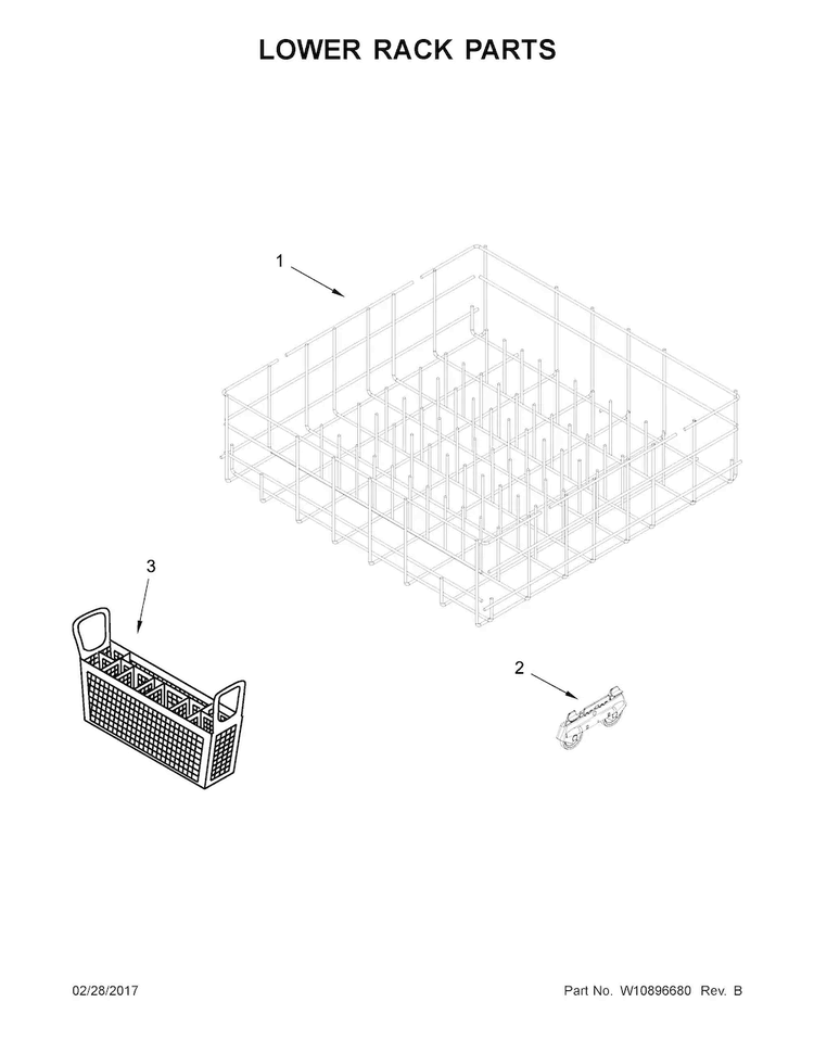 Lower Rack Parts Diagram and Parts List for WDF110PABT5  Whirlpool Dishwasher
