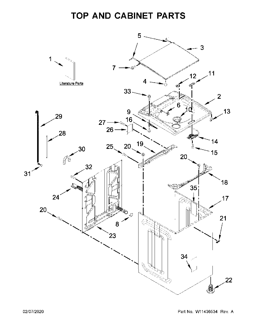 Top and cabinet parts Diagram and Parts List for WTW7500GC3  Whirlpool Washer