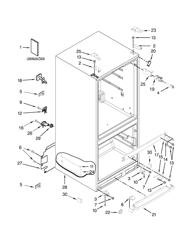 Cabinet Parts Diagram and Parts List for WRF560SMYB02  Whirlpool Refrigerator