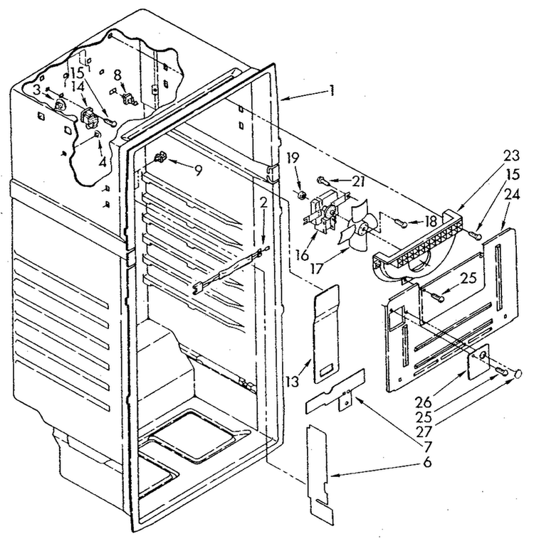Liner Diagram and Parts List for ET18JKXSM04  Whirlpool Refrigerator
