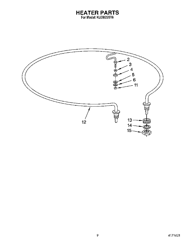 HEATER Diagram and Parts List for KUDB220T6  KitchenAid Dishwasher