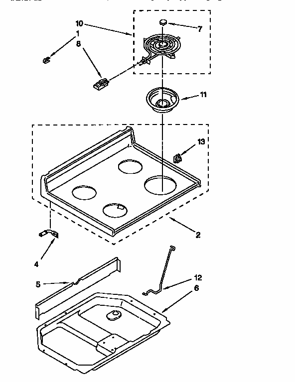 Cooktop Diagram and Parts List for RF302BXDQO  Whirlpool Range